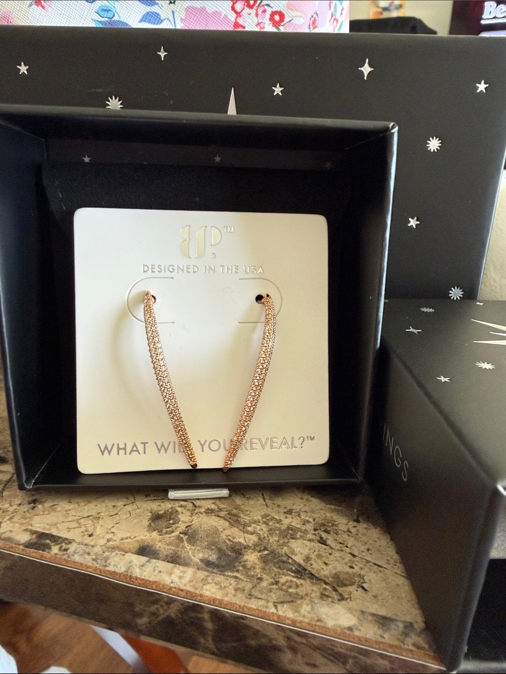Rose Gold Pave V-Shape Hoop Earrings